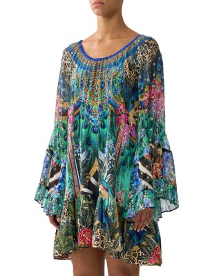 Printed Silk Frill Dress