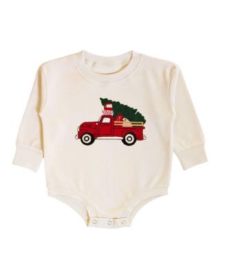 Boys' Christmas Truck Patch Long Sleeve Romper - Baby