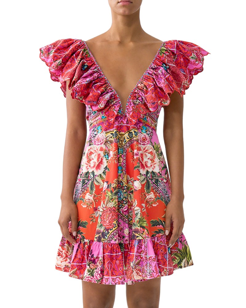 Camilla Frill Neck Mini Dress in Heirloom Empire