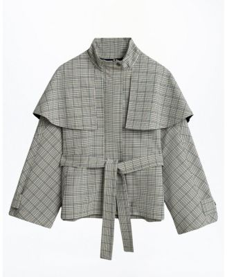 Belted Glen Check Cape Trench Coat