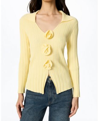 Floral Embellished Ribbed V-Neck Sweater