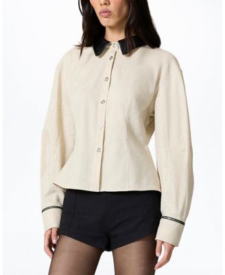 Contrast Collar Balloon Sleeve Shirt