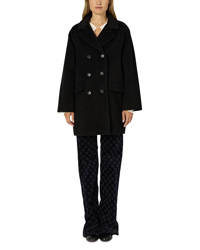 Gerard Darel Magalie Wool Double Breasted Coat In Black