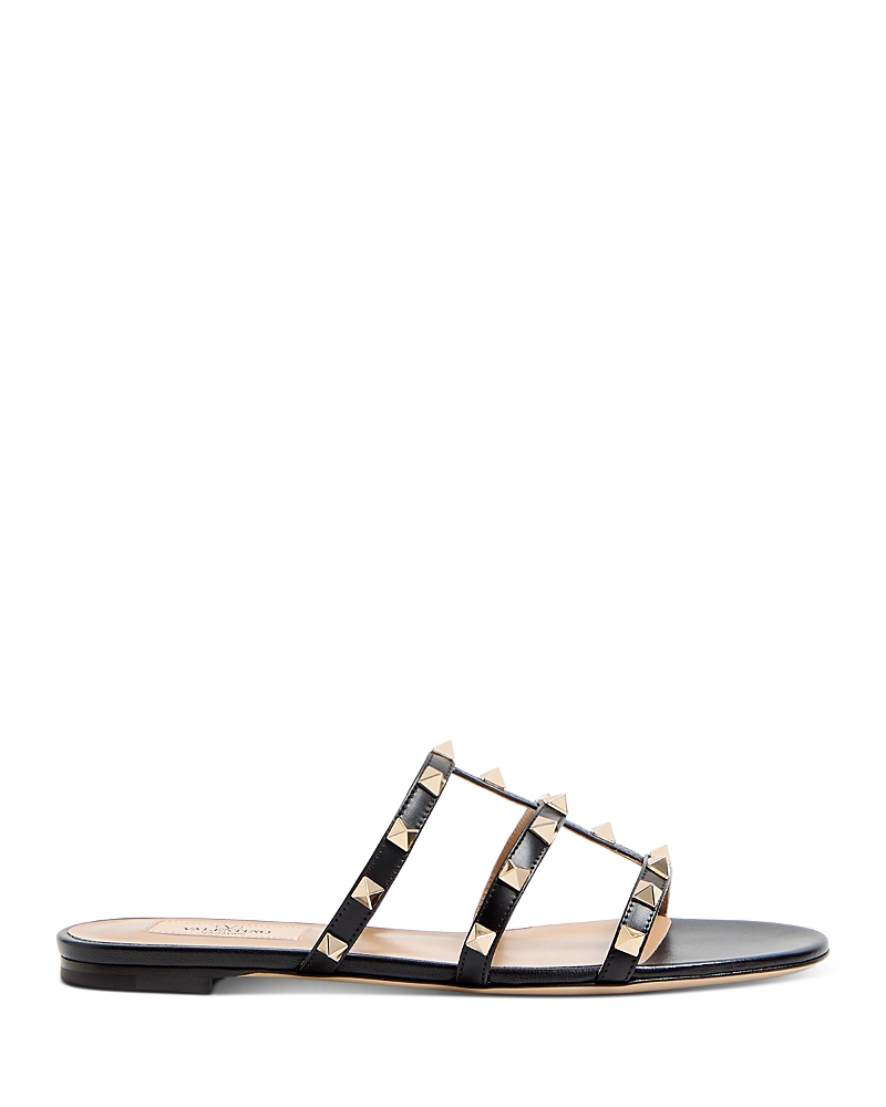 Valentino Rockstud Leather Sandals In Black