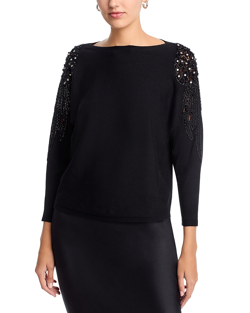 Sioni Illusion Lace Dolman Sleeve Sweater In Black