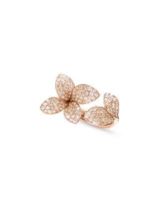 18K Rose Gold Giardini Segreti White & Champagne Diamond Pav&eacute; Flower Cuff Ring