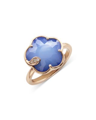 18K Rose Gold Petite Jolie Lapis Lazuli & White Agate Doublet and White & Champagne Diamond Flower Ring