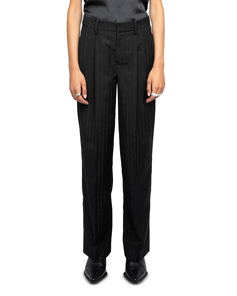 Zadig & Voltaire Crystal Stripe Straight Leg Pants In Black