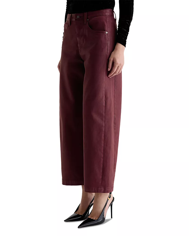 Ag Hattie Coated High Rise Crop Barrel Jeans in Winery
