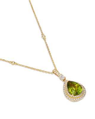 Peridot & Diamond Pendant Necklace in 14K Yellow Gold