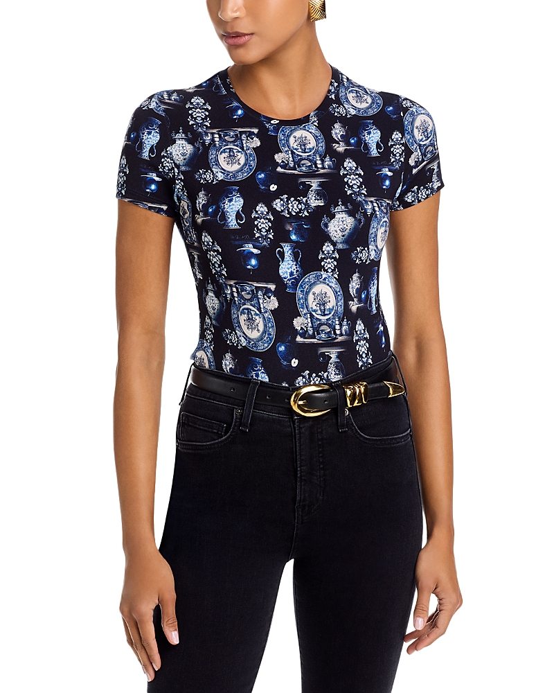 L'agence Ressi Short Sleeved Porcelain Print Crewneck Tee In Blue