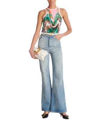  Flared-Fit Blue Washed Denim Jeans