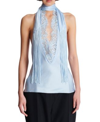  Backless Fringed Satin Top