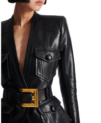  1-Button Belted Leather Jacket