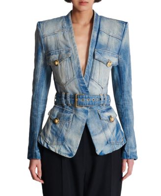  1-Button Belted Denim Jacket