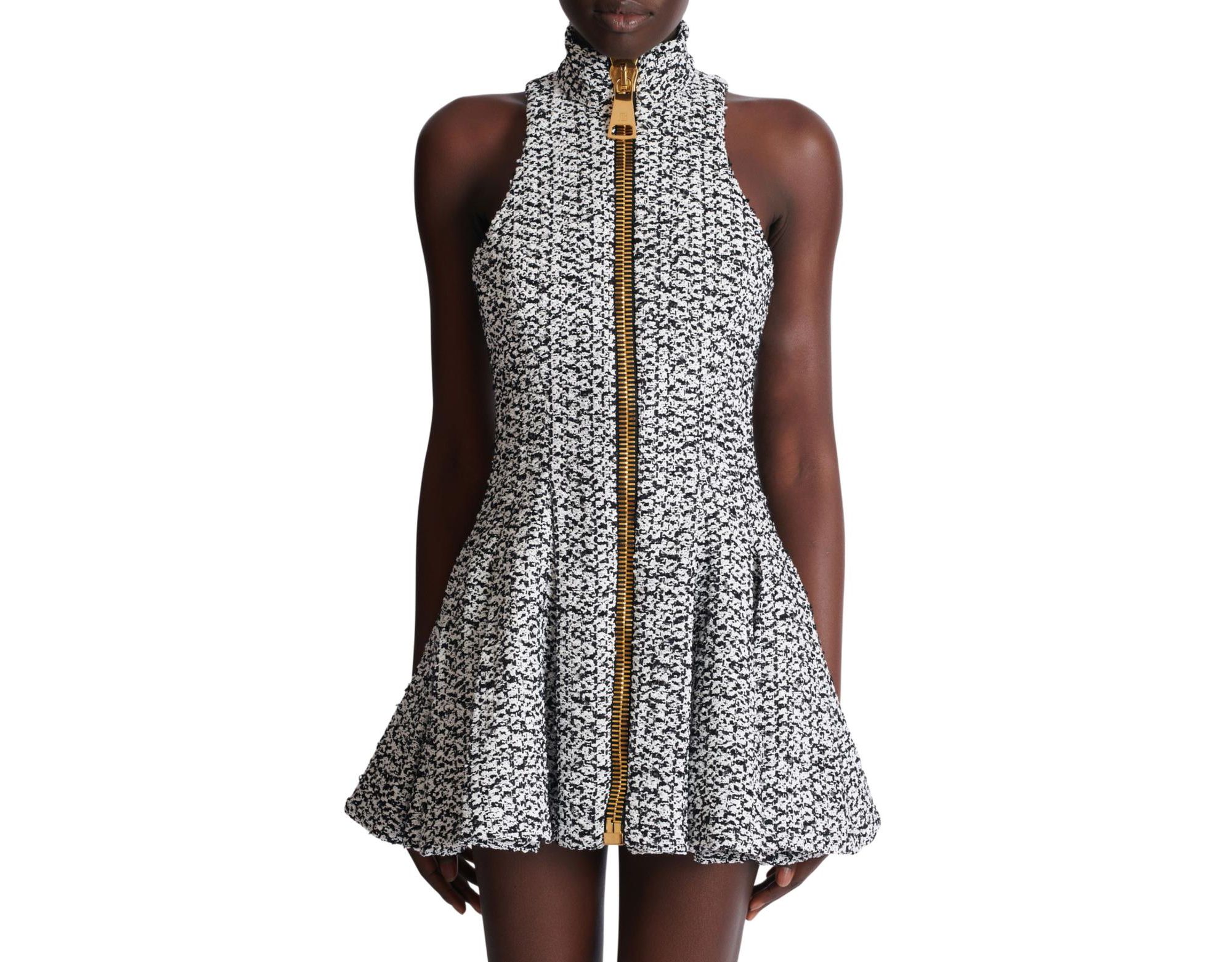 Sleeveless Flared Tweed Dress - Image 1