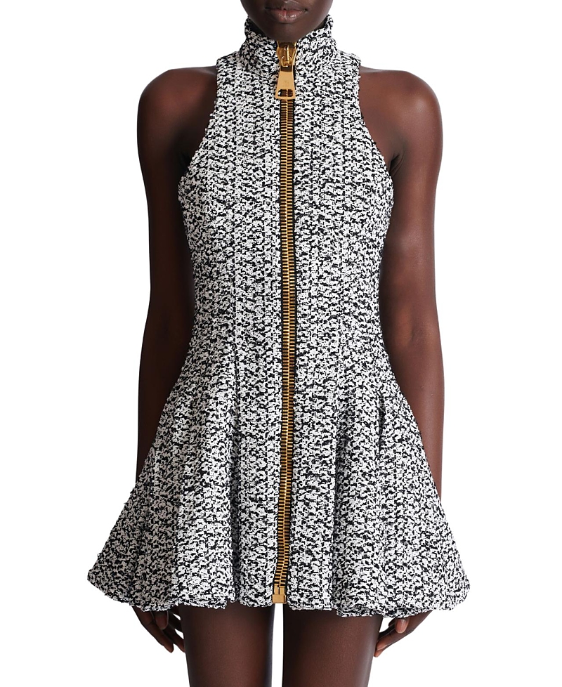 Balmain Sleeveless Flared Tweed Dress
