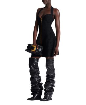 Flared Halterneck Dress in Crocodile Knit