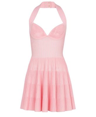  Textured Knit Halterneck A-Line Dress