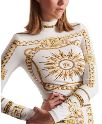 Long Printed Bodycon Dress with Foulard Pattern