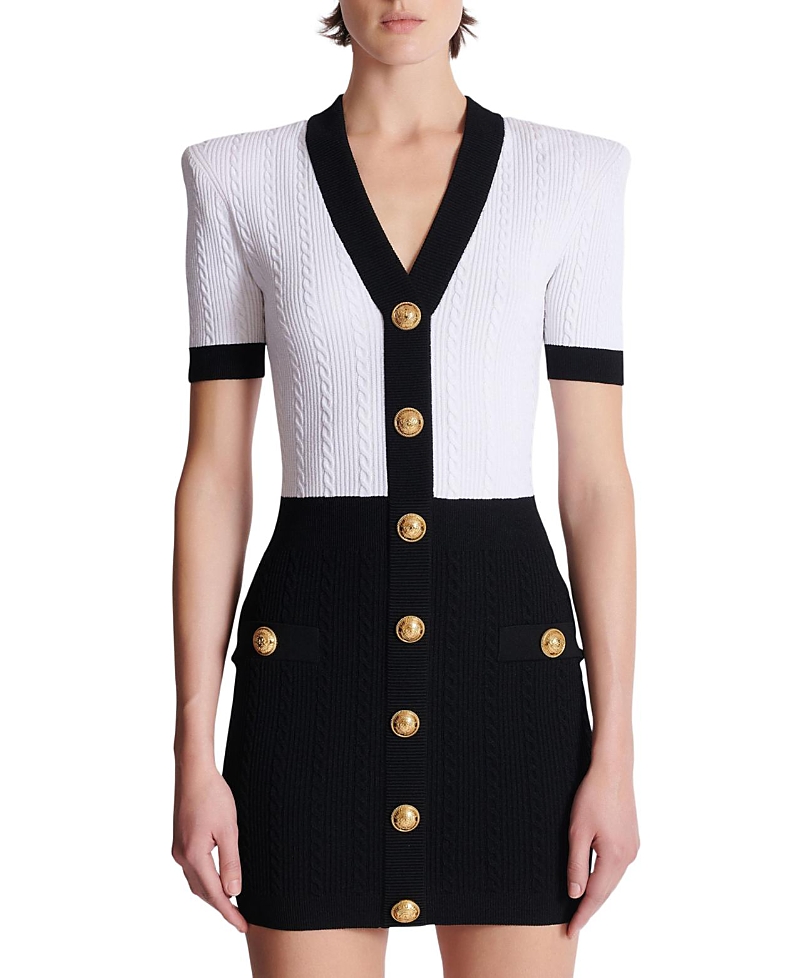 Balmain Two-tone Cable-knit Bodycon Dress In Multi