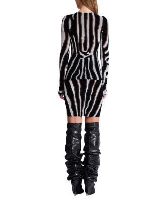  Zebra-Print Velvet Bodycon Top