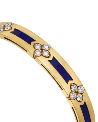 18K Yellow Gold Love in Verona Lapis & Diamond Flower Bangle Bracelet
