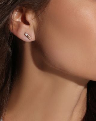 Diamond Baguette Solitaire Rectangle Stud Earrings in 18K Rose Gold, 0.09 tcw