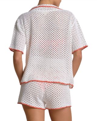 Contrast Button Front Swim Cover Up Shirt