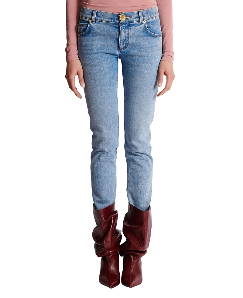 Balmain Skinny Faded Washed Denim Jeans In Blue