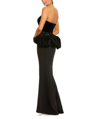  Strapless Velvet Peplum Top with Crepe Skirt Gown