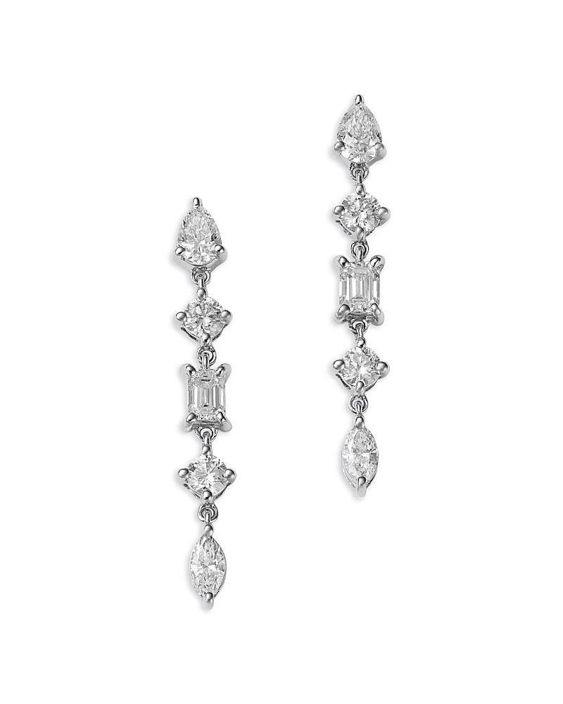 Bloomingdale's Fine Collection Mixed Cut Diamond Drop Earrings In 14k White Gold, 1.03 Tcw In Metallic