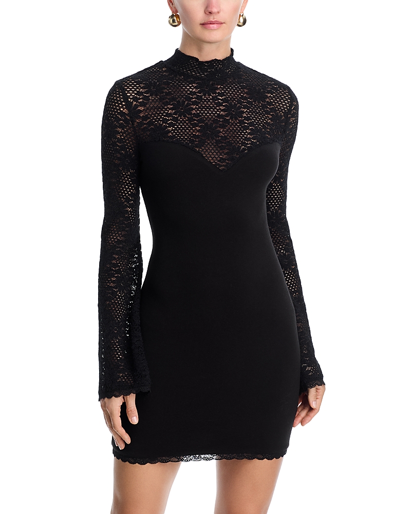 Aqua Long Sleeve Knit Mini Dress - Exclusive In Black