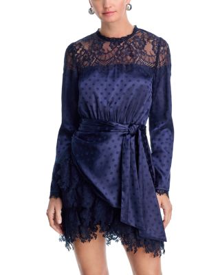 Lace Trim Long Sleeve Mini Dress