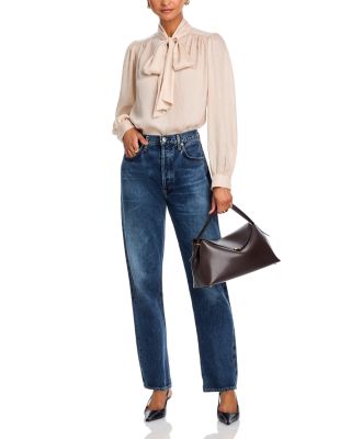 Metallic Bow Long Sleeve Blouse - Exclusive