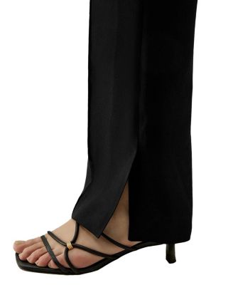 Silk Straight Leg Trousers with Side Slit