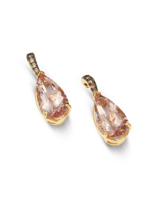Morganite & Brown Diamond Drop Earrings in 14K Yellow Gold