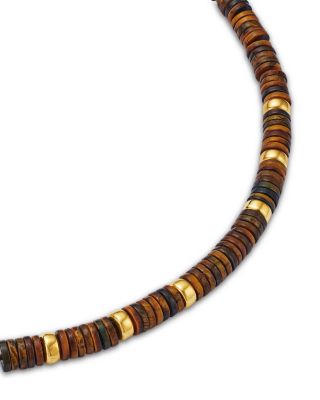 14K Yellow Gold Tiger's Eye Heishi Bead & Rondelle Collar Necklace, 16-18"