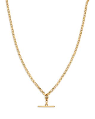 14K Yellow Gold Baguette Diamonds Diamond Rolo Link Faux Toggle Lariat Necklace, 16-18"