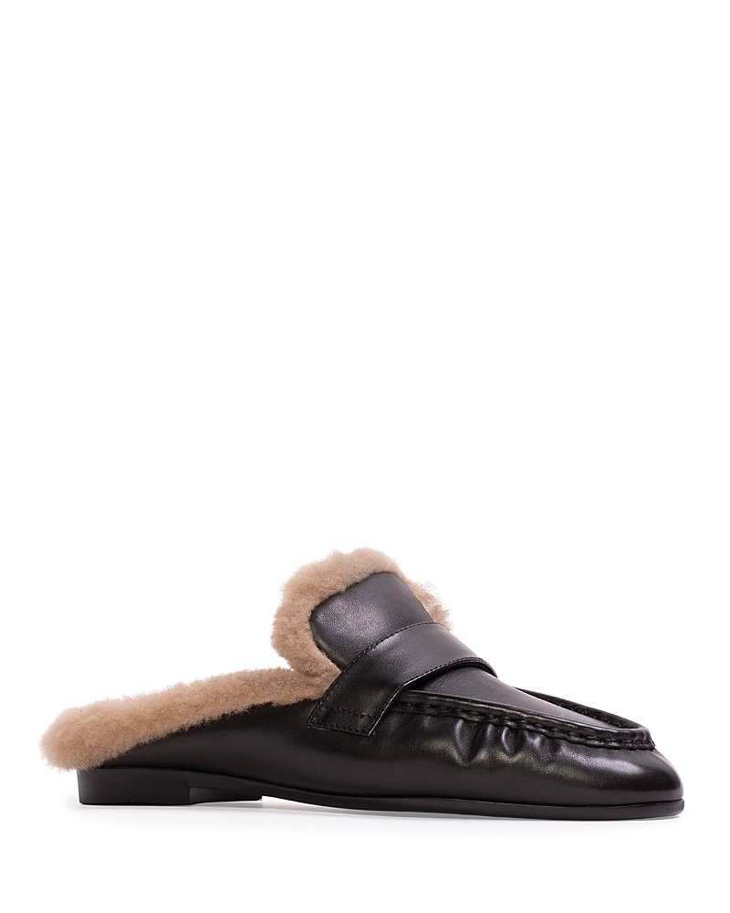 Black Suede Studio Women's Classic Shearling Mule Loafers
