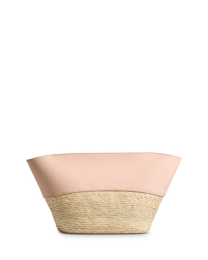 Altuzarra Straw & Leather Basket Clutch in Pale Blush