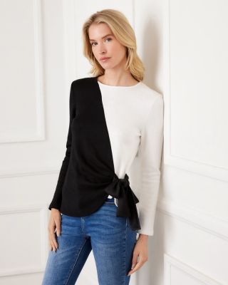 Long Sleeve Colorblock Satin Bow Top	