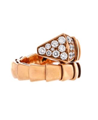  Wide Serpenti Viper One-Coil Ring 18K Rose Gold with Diamonds