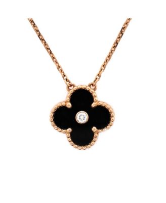  Vintage Alhambra Pendant Necklace 18K Rose Gold and Onyx with Diamond