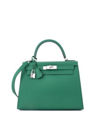  Kelly 28 Handbag Green Epsom with Palladium Hardware