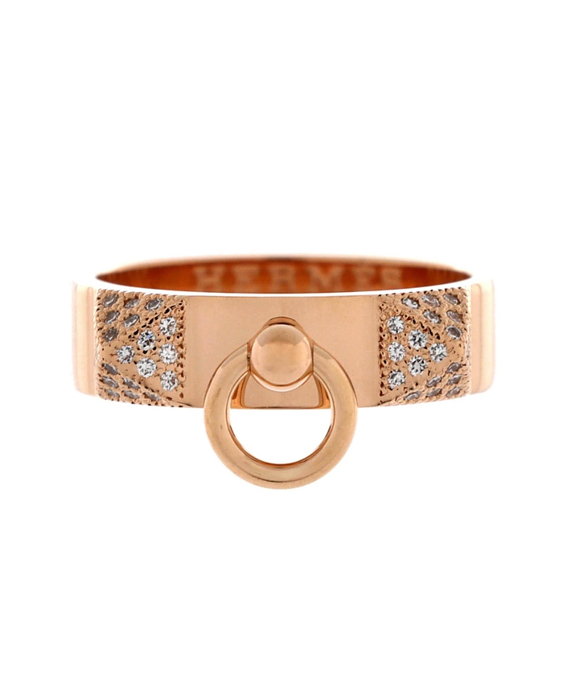 PRE-OWNED HERMES Pre-owned Hermes Small Collier De Chien Ring 18k Rose Gold And Diamonds In Pink