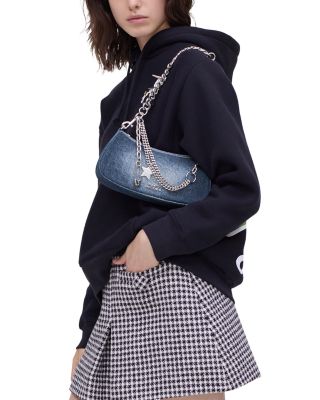 Faded Denim Charm Chain Shoulder Bag