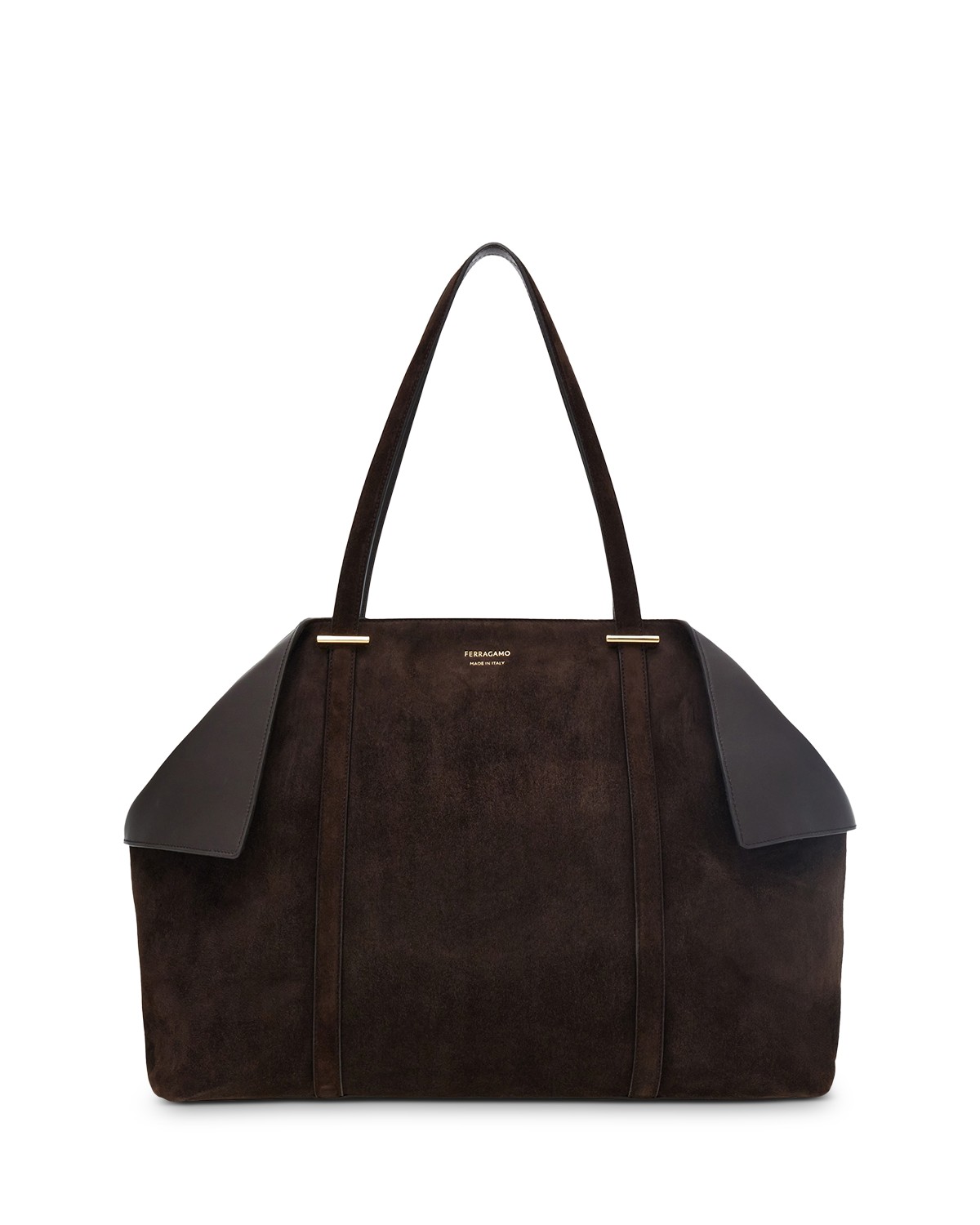 Ferragamo Large Suede Leather Tote in Testa Di Moro