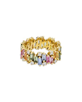 18K Yellow Gold Shimmer Rainbow Sapphire & Diamond Eternity Band