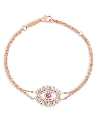 18K Rose Gold Evil Eye Pink Sapphire & Diamond Chain Bracelet